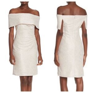 MARINA Off The Shoulder Metallic Knit Jersey Dress
